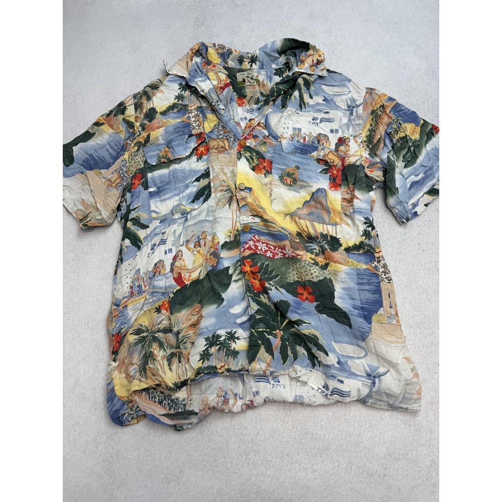 Vintage Reyn Spooner Hawaiian Shirt Mens XL Hula Girls‎ Airplane Tropical Aloha
